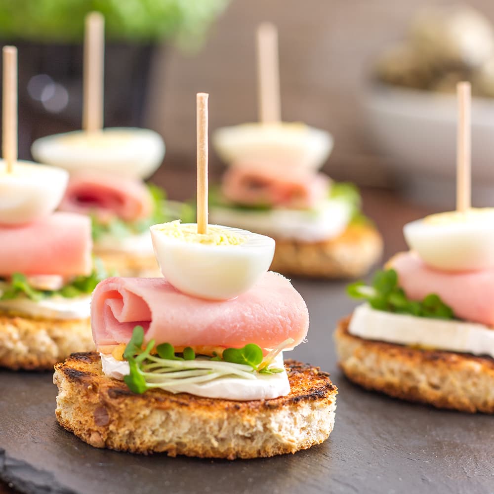 Quail Egg and Goat Cheese Pinchos Bites