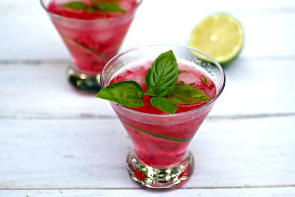 Raspberry Lime Basil Gin Cocktail