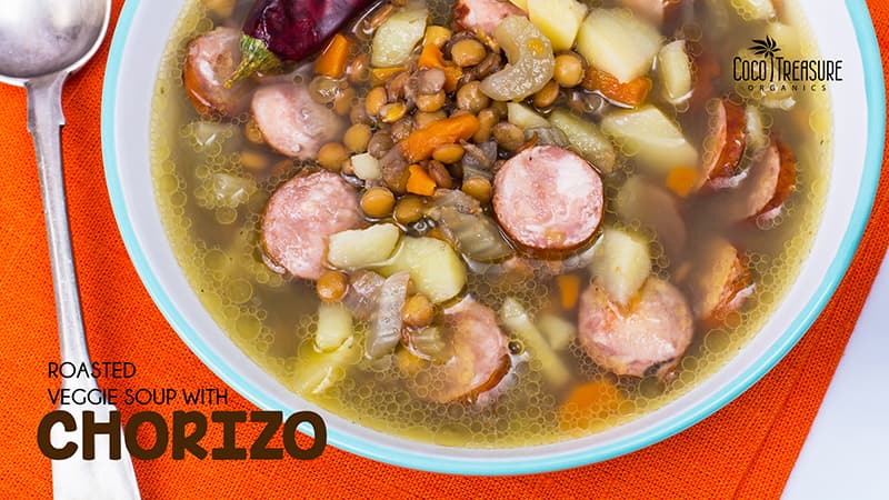 Roasted Veggie Soup with Chorizo