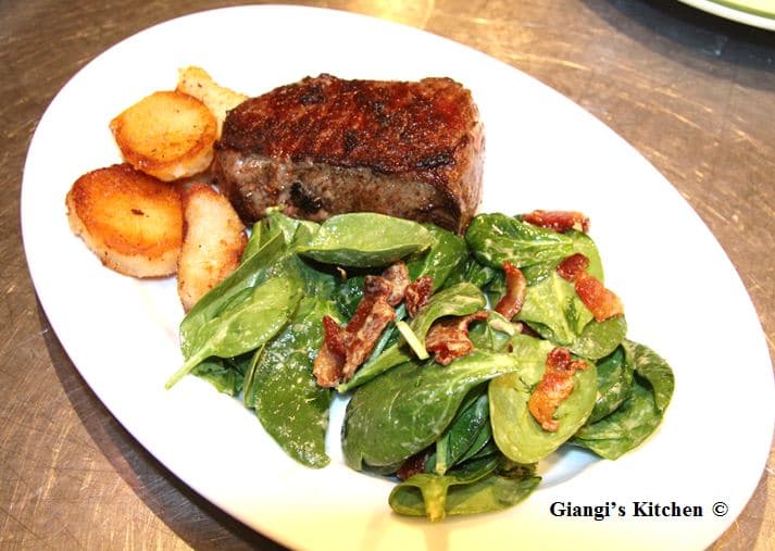Spinach Salad with Warm Bacon Mustard Dressing