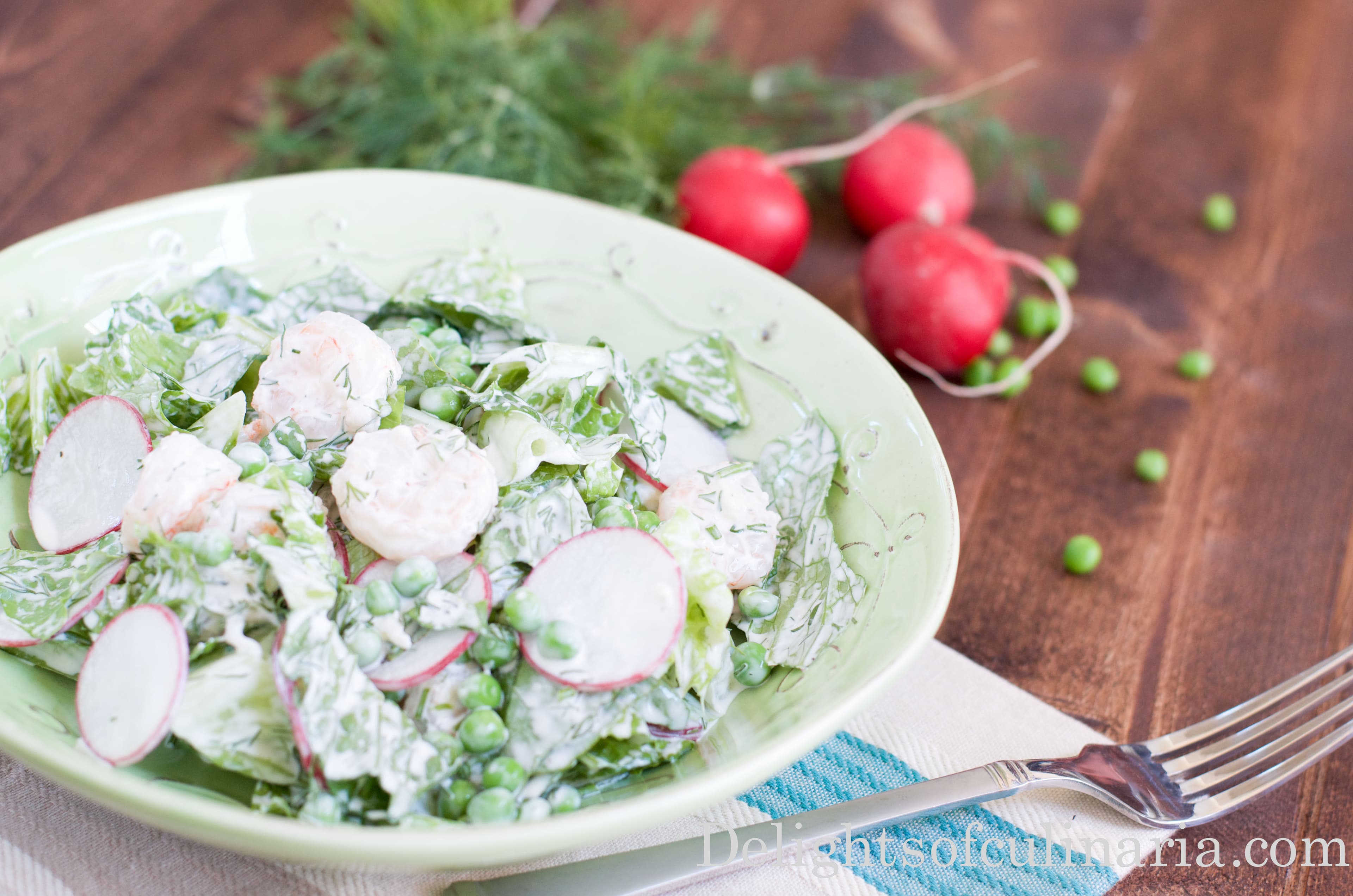 Shrimp, Pea and Radish Salad with Herb Yogurt Dressing