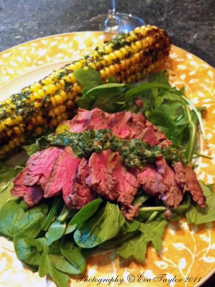 Fresh Niagara Corn and Steak with Chimichurri Sauce
