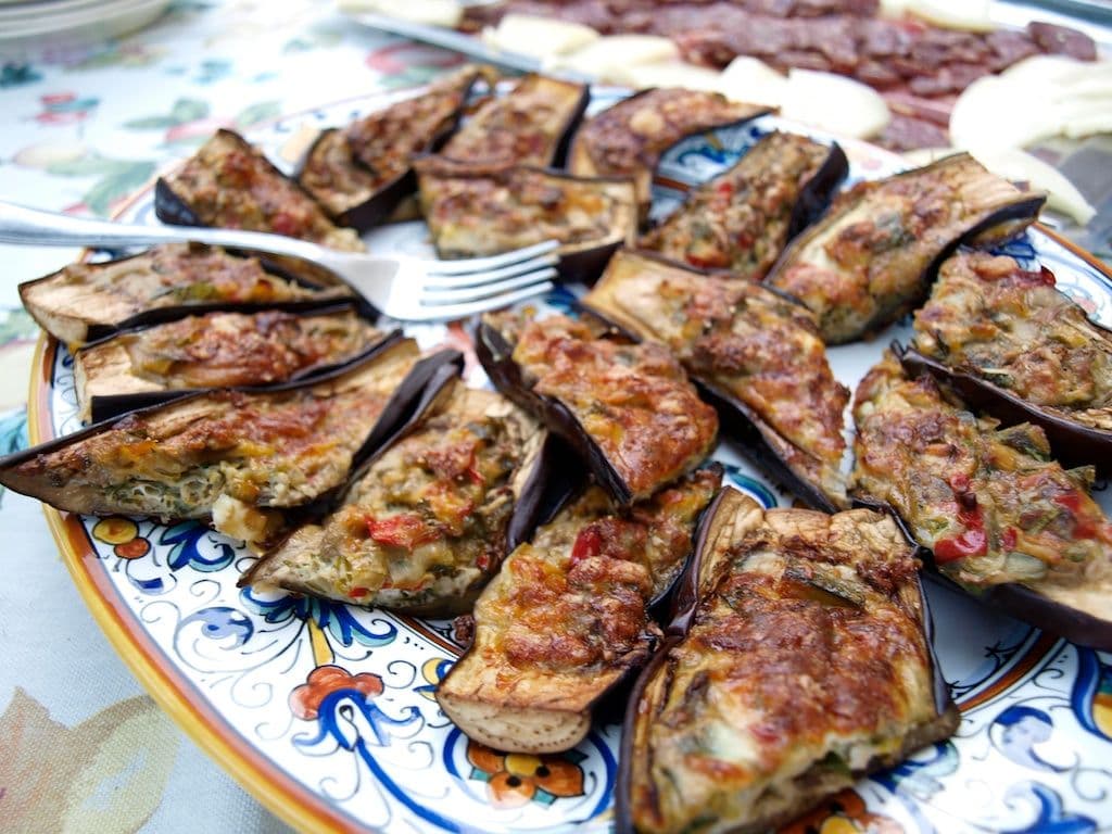 Stuffed Eggplant: Bake until golden & bubbly...