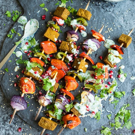 Tofu Kebabs with Vegan Yoghurt Sauce