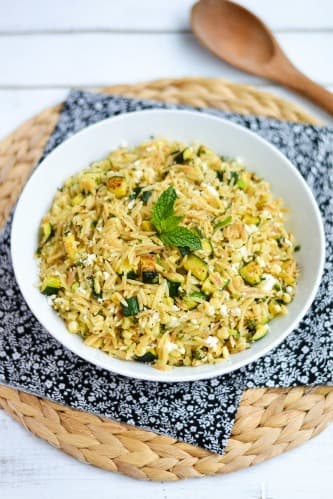 Skillet Orzo with Zucchini, Corn, Feta & Mint
