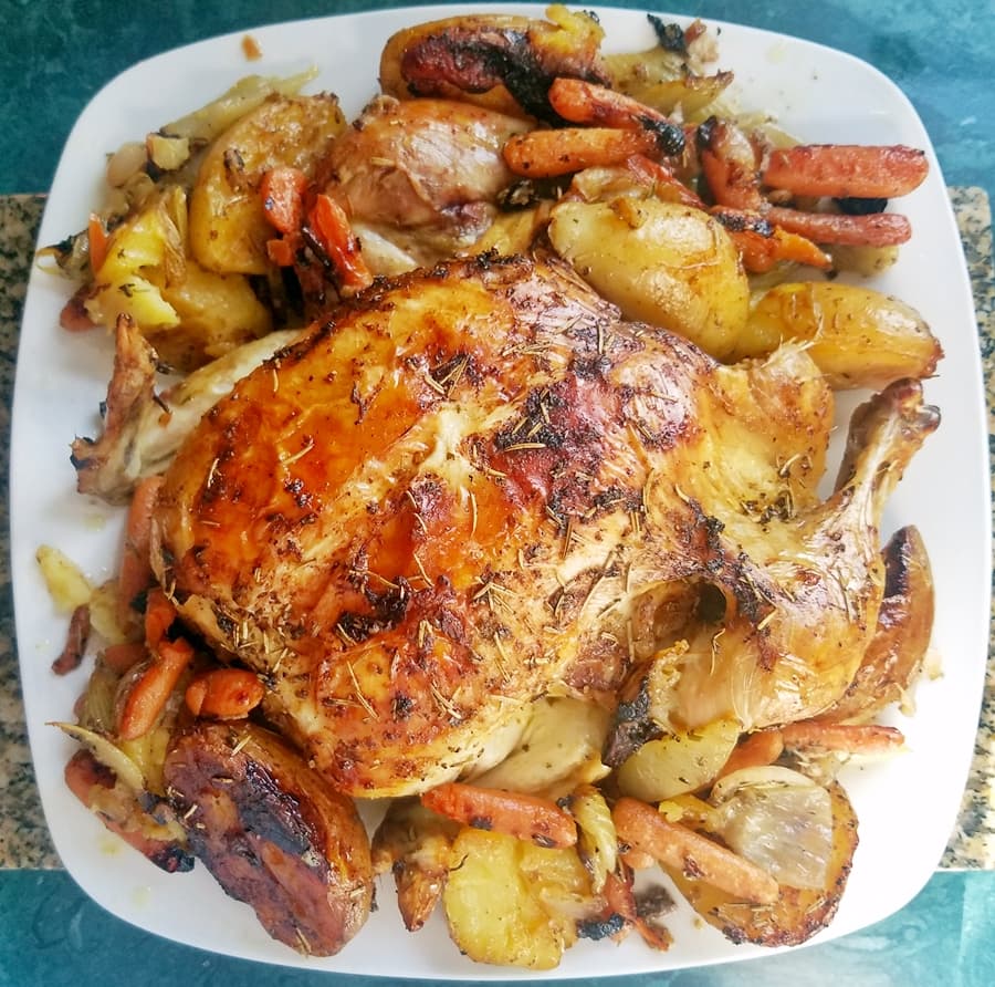 Roasted Whole Chicken with Lemon Veggies