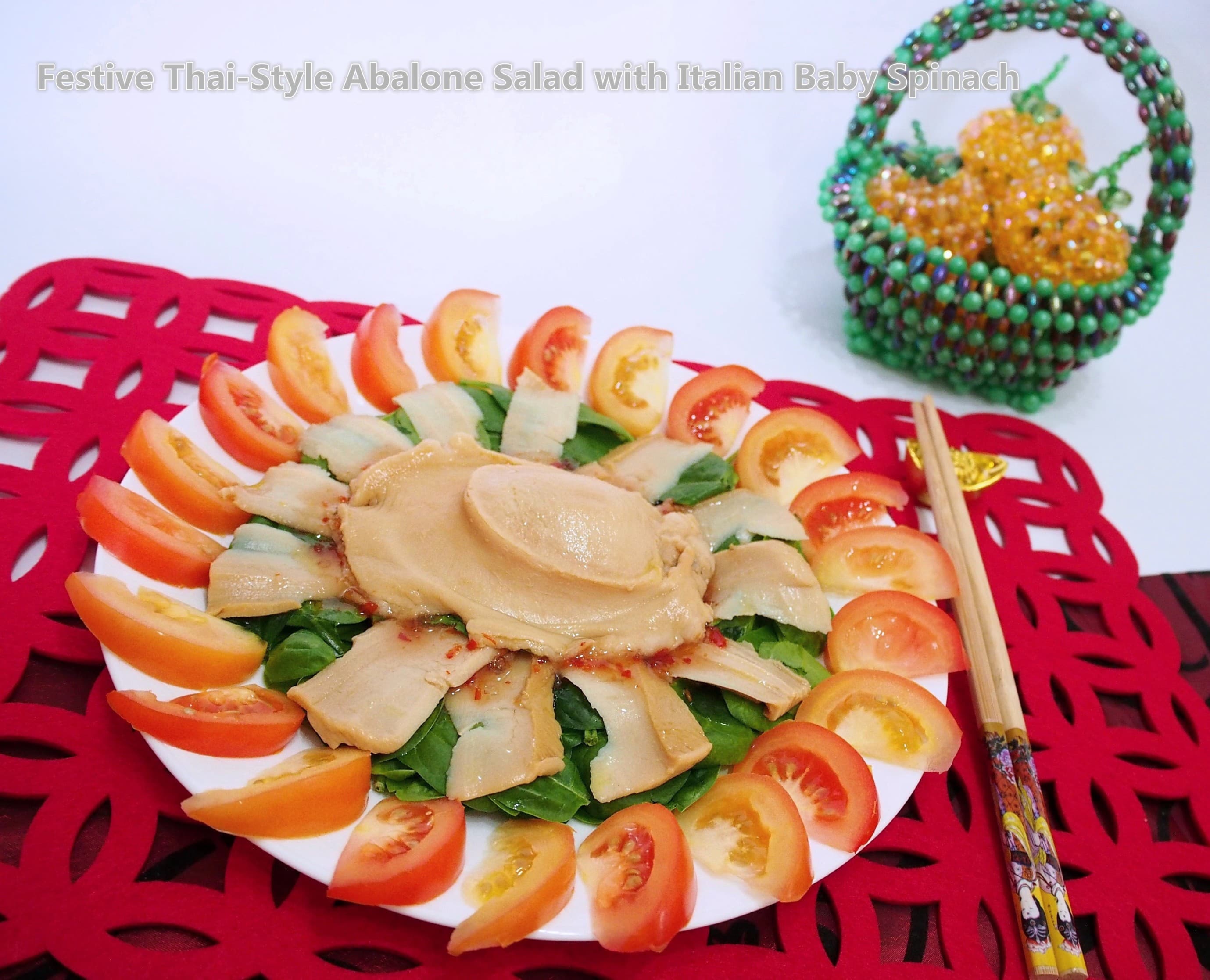 Festive Thai-Style Abalone Salad with Italian Baby Spinach