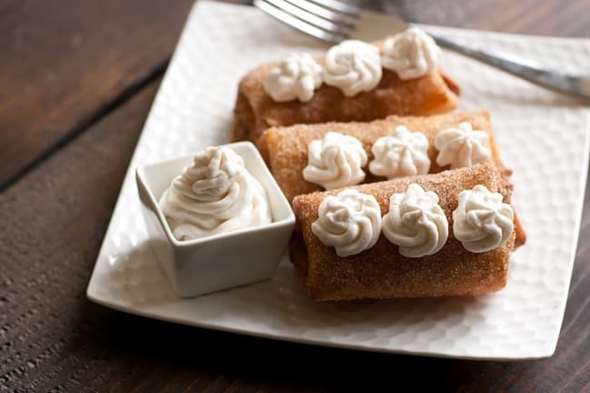 Apricot dessert chimichangas with mascarpone cream