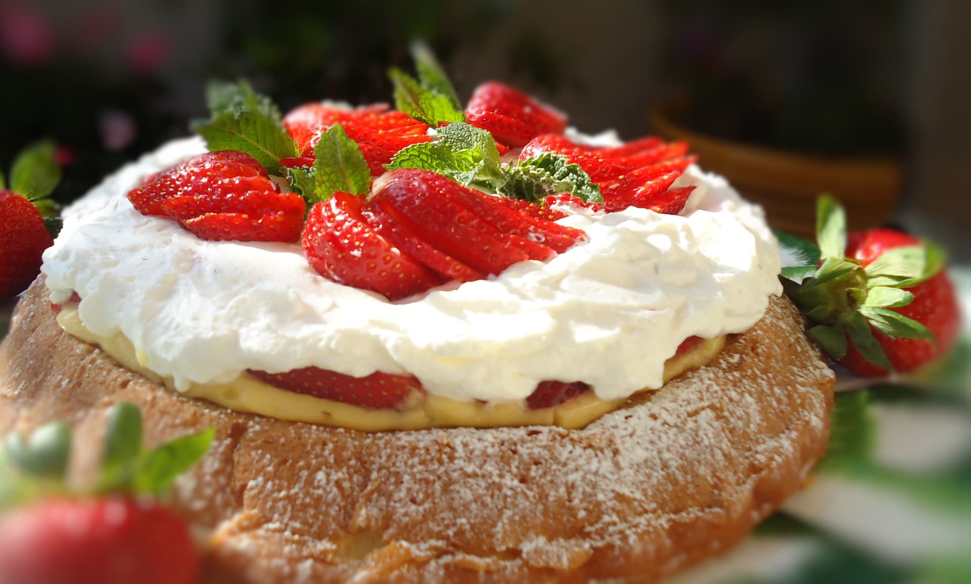 Strawberry Custard Mary Ann Cake with Whipped Cream