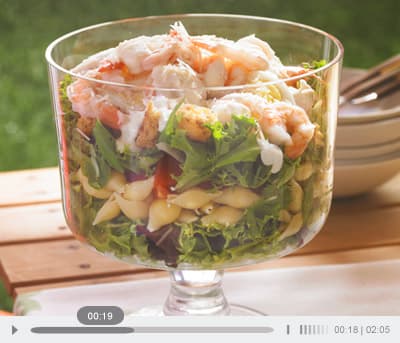 Layered Caesar, Shrimp & Pasta Salad