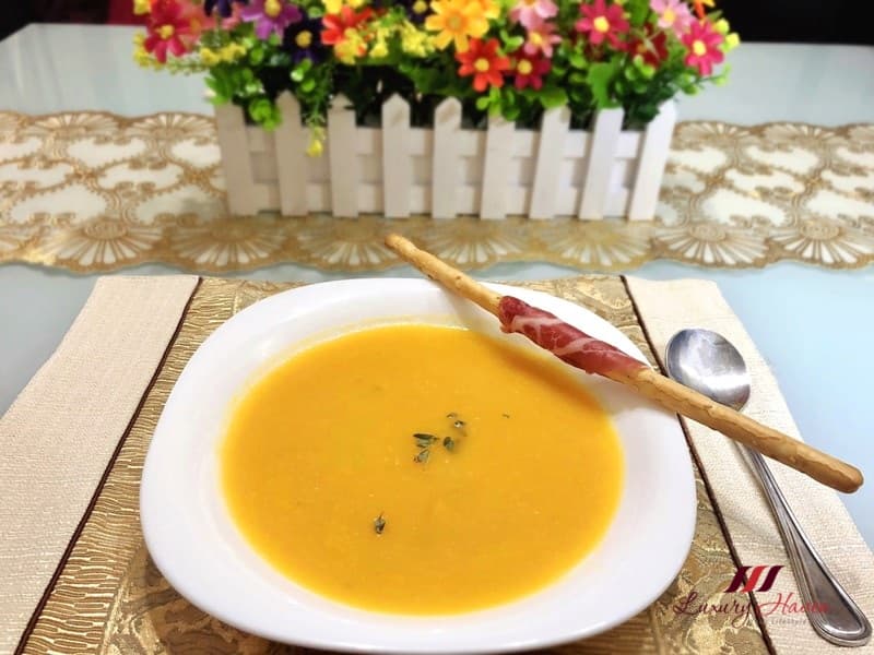 Carrot Potage with Prosciutto-Wrapped Breadsticks