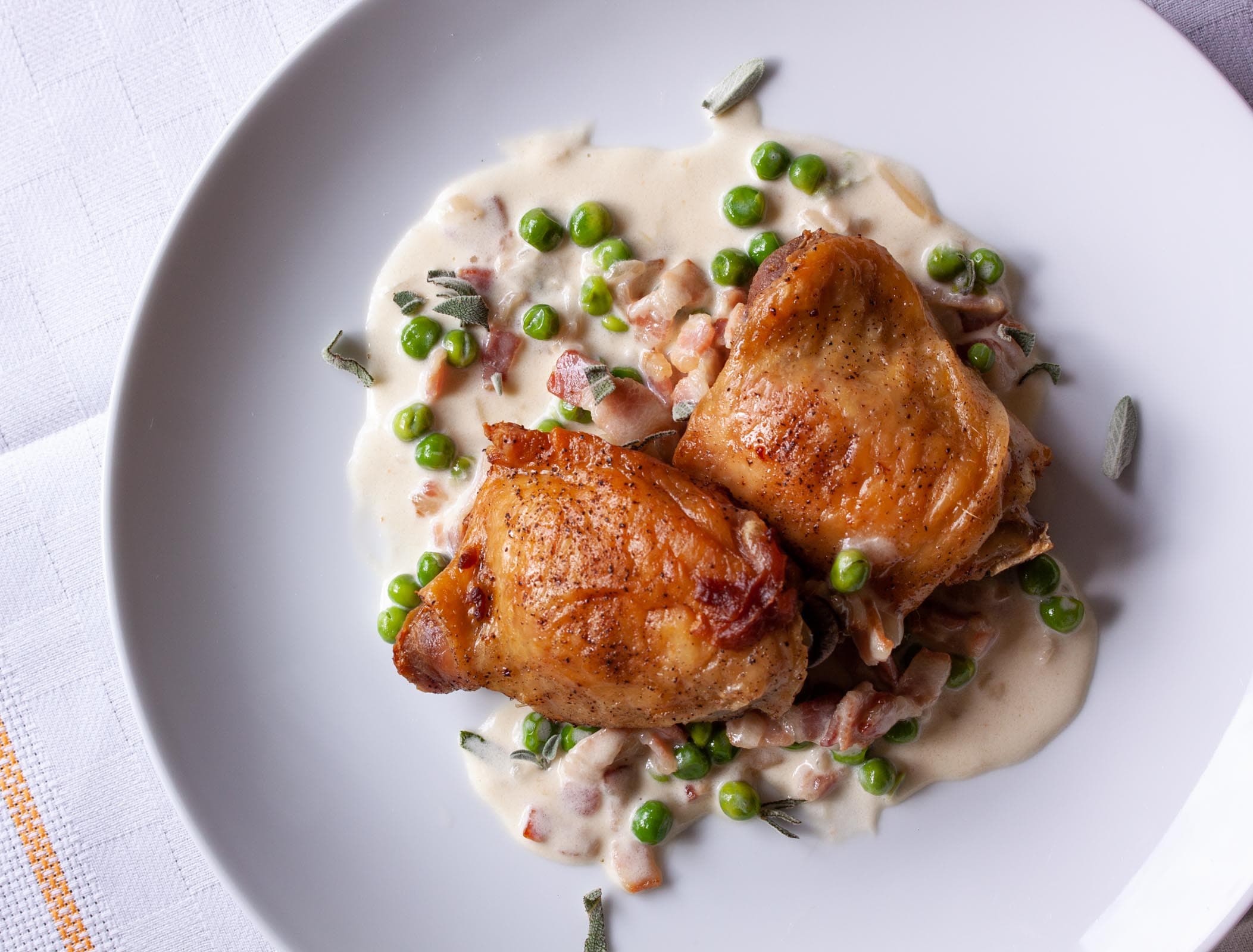 Chicken with Peas, Sage and Bacon