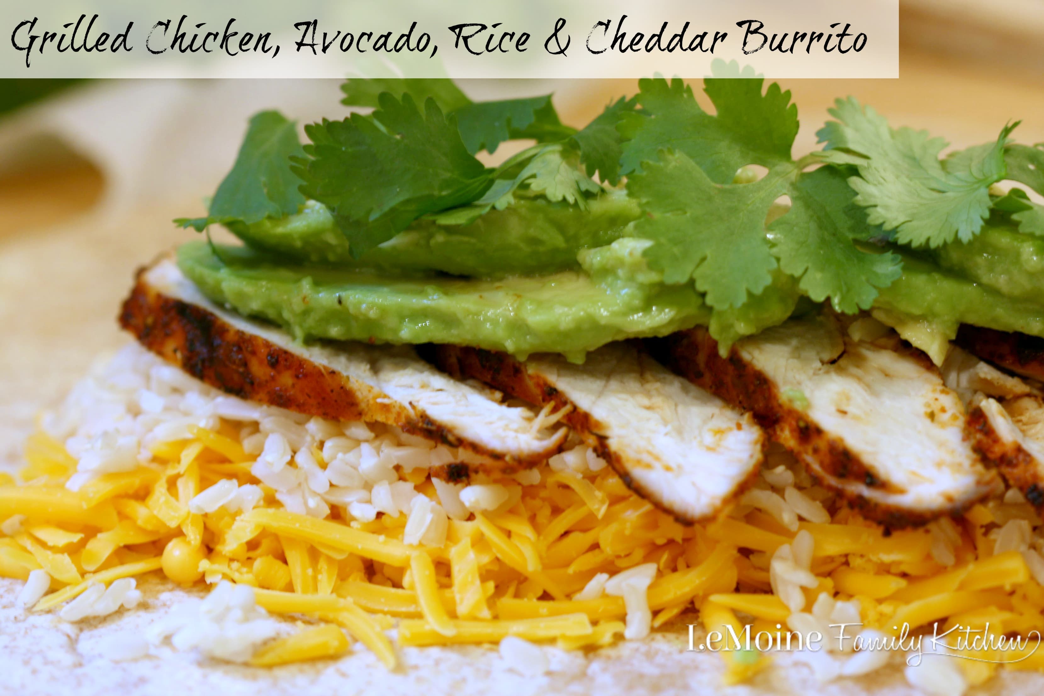 Grilled Chicken, Avocado, Rice & Cheddar Burrito