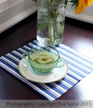 Chilled Cucumber Soup with Cilantro Olive Oil Drizzle