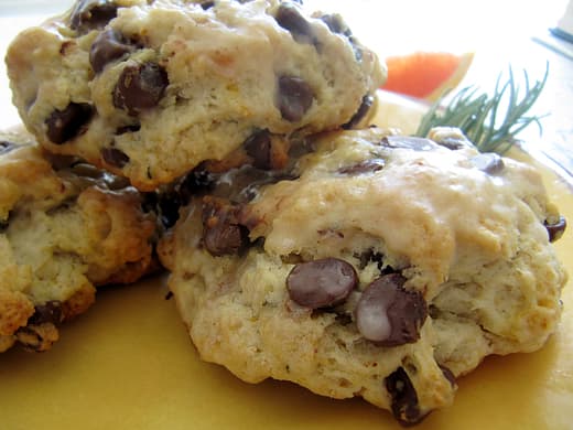 Glazed Chocolate Chip Scones with Rosemary and Cara Cara Orange 