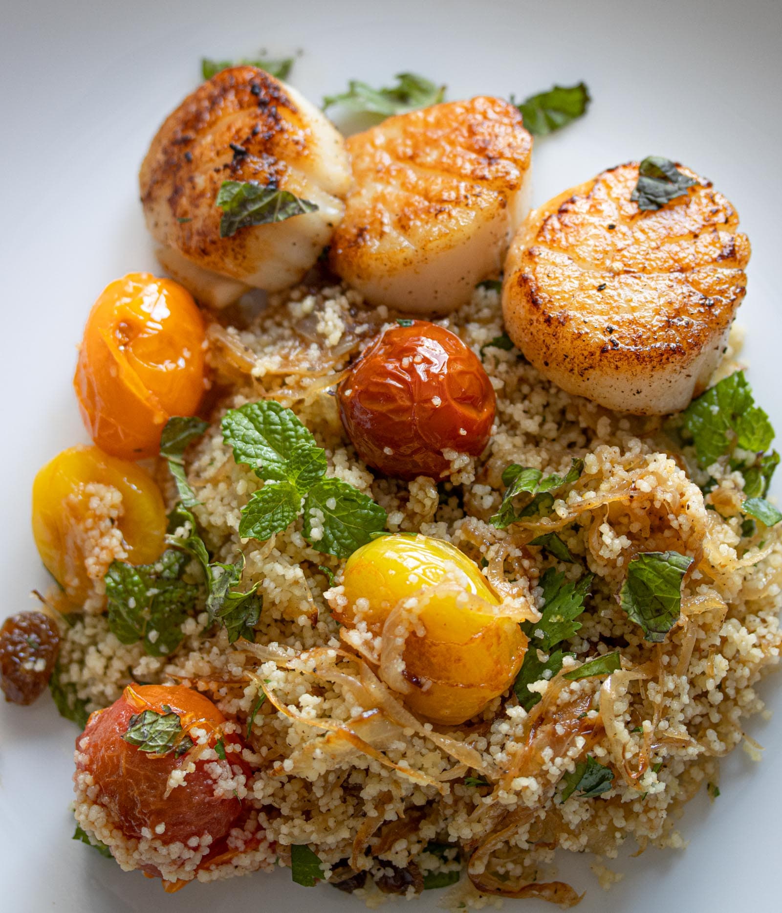 Couscous, Herbs, Tomatoes Salad with Scallops