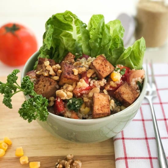 Couscous Salad with Bell Pepper, Tofu and Sweet Corn