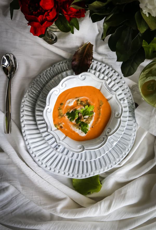 Curried Cauliflower Soup with Roasted Tomatoes
