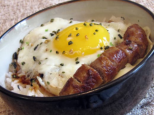 Rice with Fried Egg and Sausage