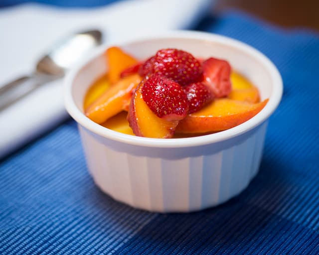 Local Honey and Milk Egg Custard with Late Summer Fruit Relish