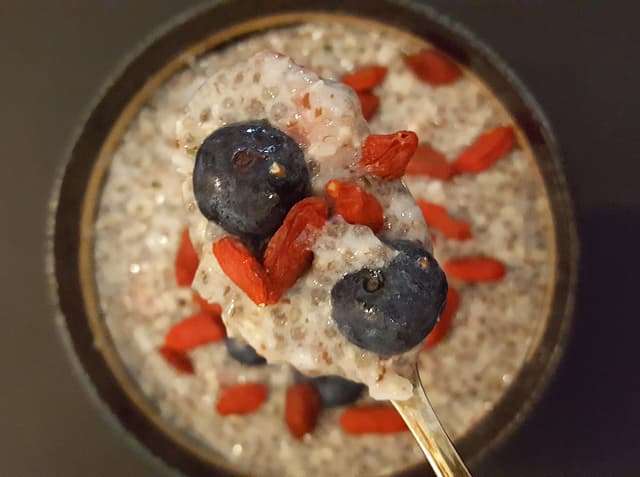Breakfast Chia Porridge with Goji and Blueberries  