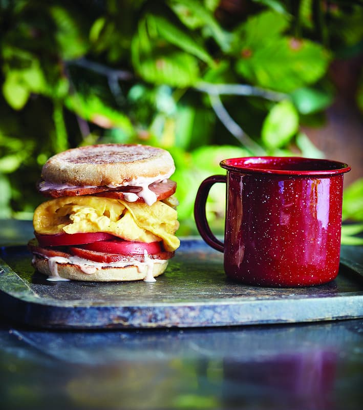 Canadian Bacon, Tomato, and Egg Campfire Stacks