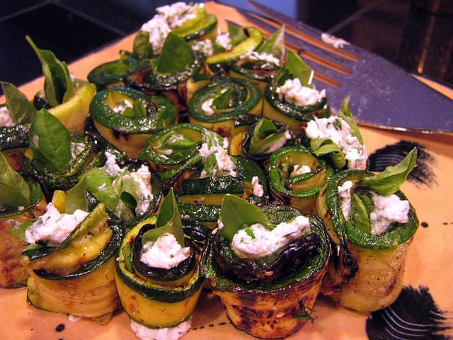 Goat Cheese Stuffed Zucchini Rolls