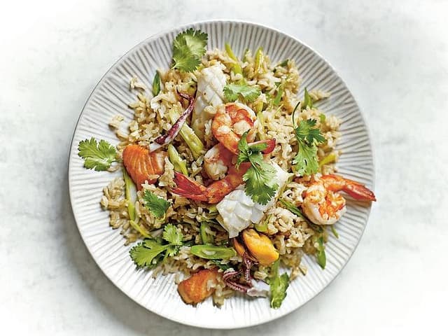Brown Rice Seafood Stir-Fry with Lemongrass and Cilantro