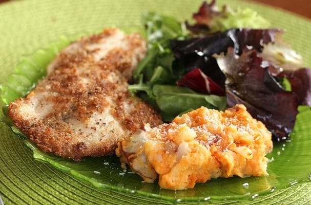 Fish Friday: Coconut-Almond Crusted Tilapia with Tropical Sweets and Reds Mash