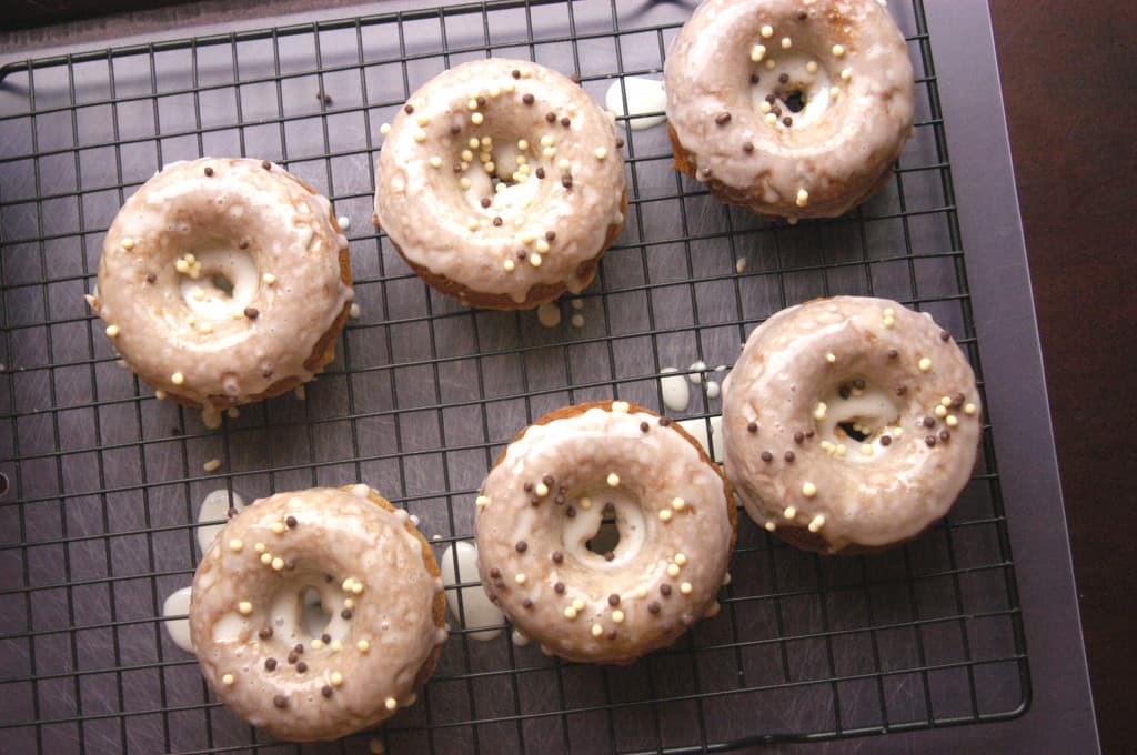 Banana Ricotta Donuts with Eggnog Glaze