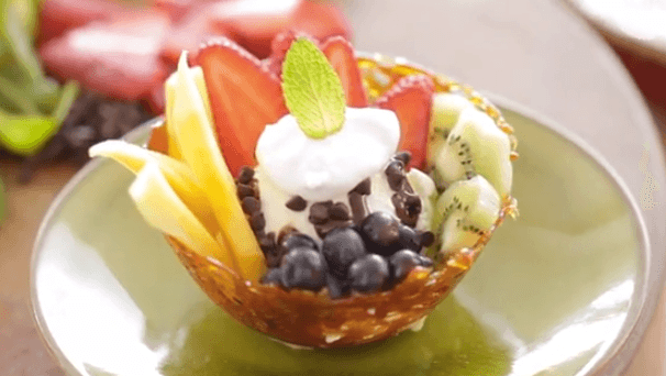 Spring Fruit Sundae In a Spun Caramel Bowl