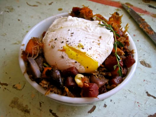 Must-Try Potato Beet Hash with Poached Eggs