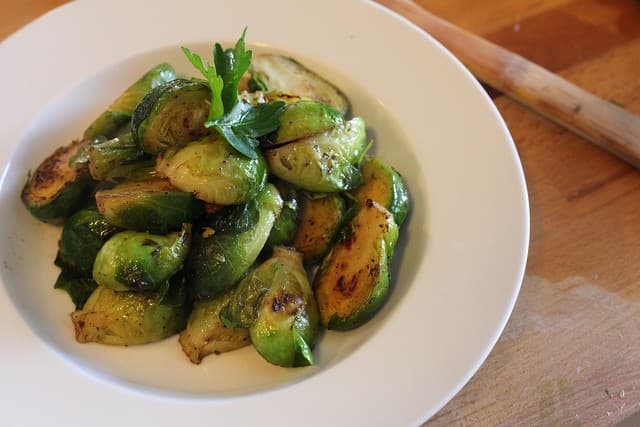 Balsamic Roasted Chanterelles, Onions, and Brussel Sprouts