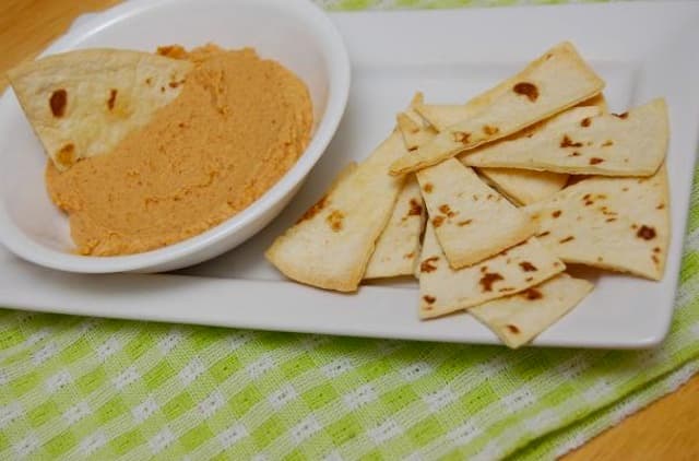 Gameday Snacks: Chili Lime Hummus with Baked Tortilla Chips