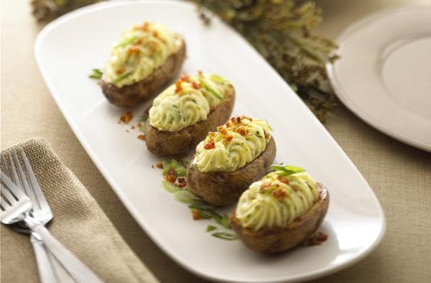 Easy Side Dish: Twice Baked Potatoes with Garlic and Herb Cheese