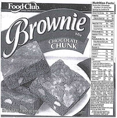 Food Recall: Food Club Chocolate Chunk Brownie Mix With Undeclared Nuts