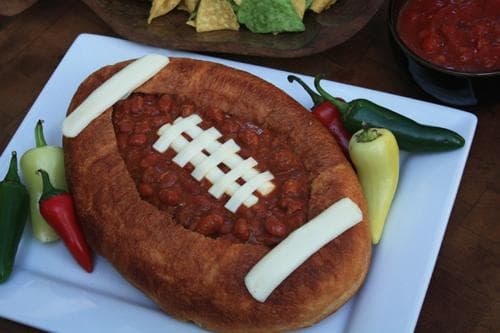 Chili Recipe in Football Bread