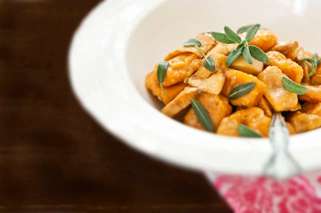 sweet potato gnocchi with chanterelles and sage