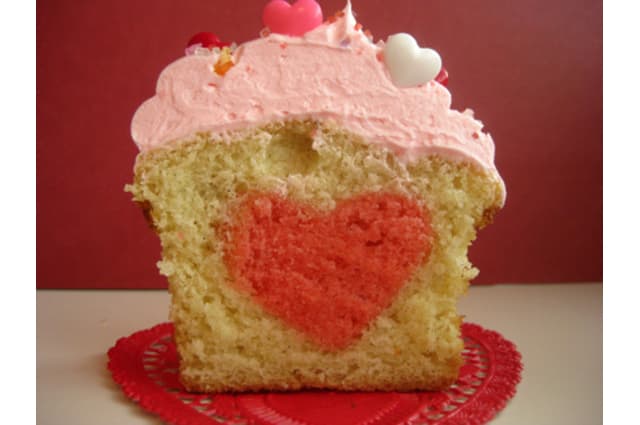 heart baked into a cupcake