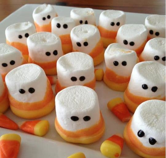 Unspooky Treats: Candy Corn Marshmallow People