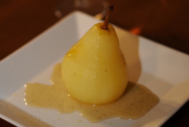 champagne poached pears with vanilla and cardamom anyone?