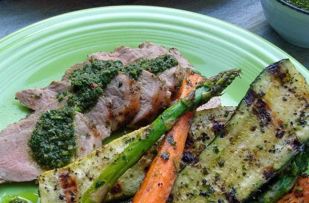 Grilled Pork Tenderloin With Chimichurri and Summer Veg