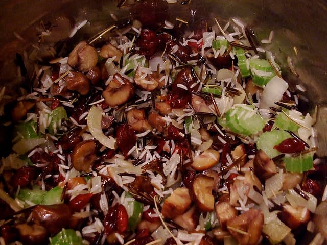 wild rice stuffing with hazelnuts and cranberries