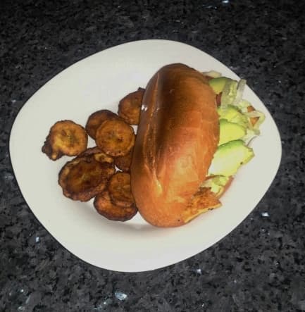 Mexican Black Bean and Spice-Rubbed Tofu Torta with Puerto Rican inspired Tostones