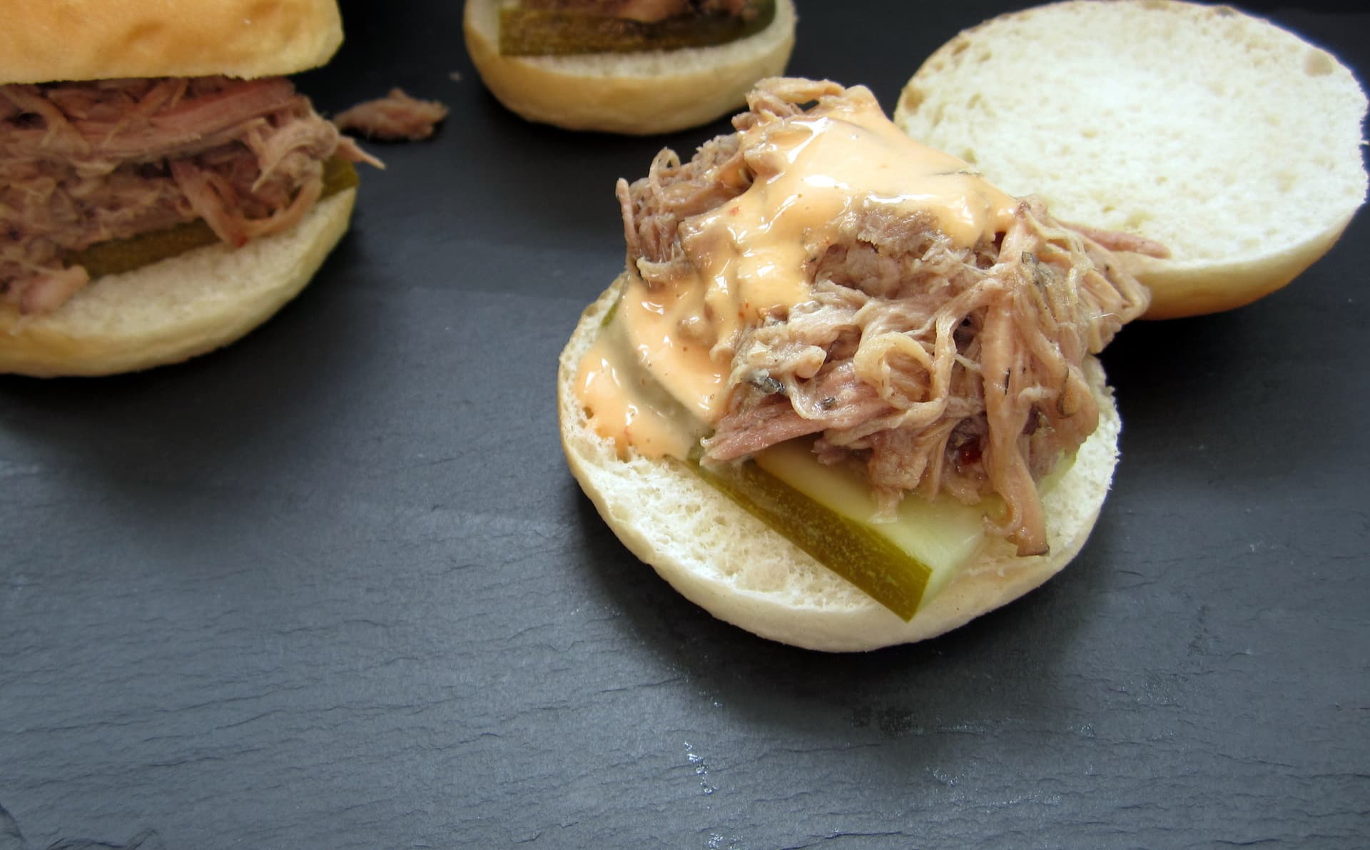 Kalua Pork Sliders with Sriracha Aioli