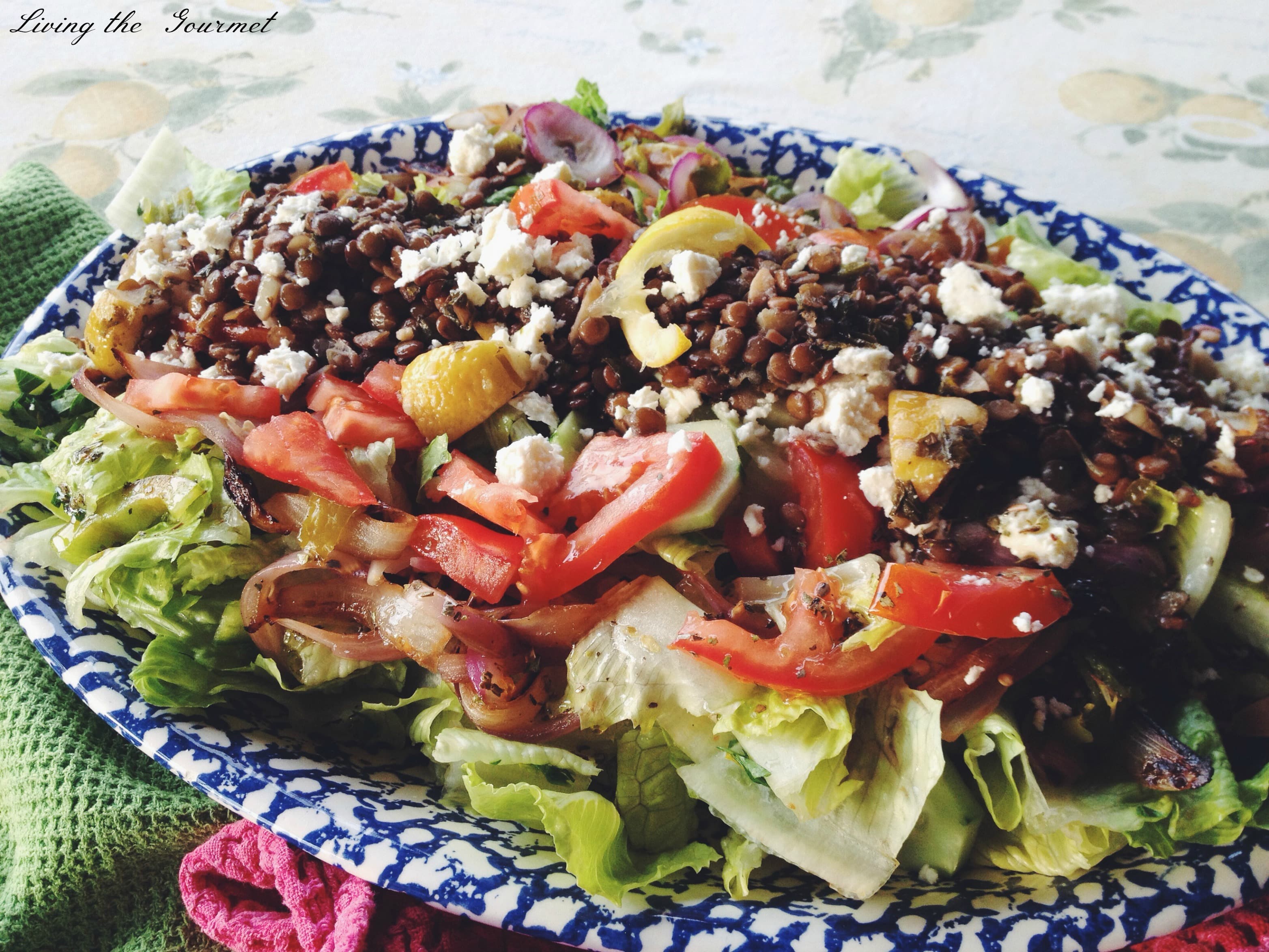 Greek Salad with Lemon Oregano Lentils 