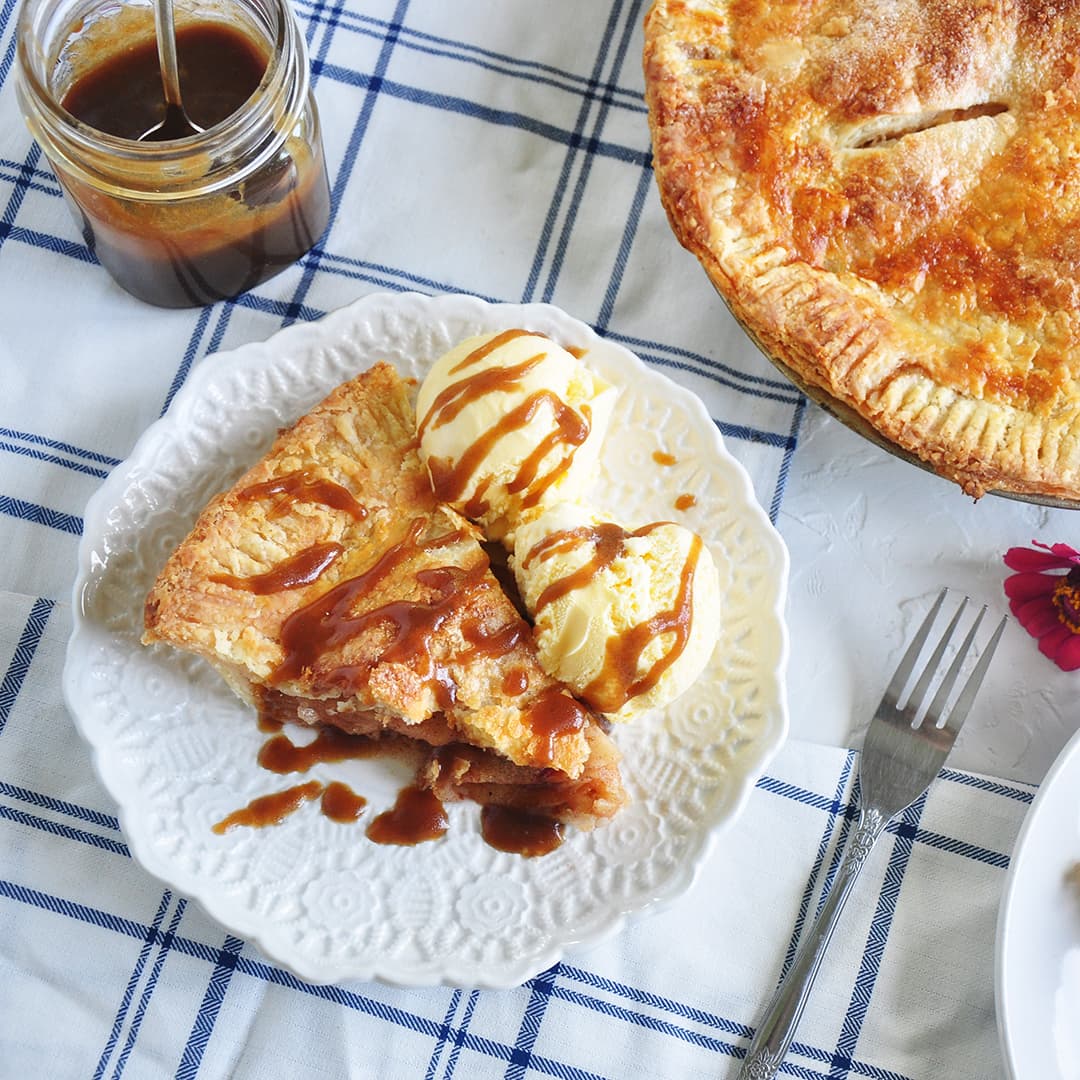 All American Apple Pie with Ice Cream and Caramel Sauce