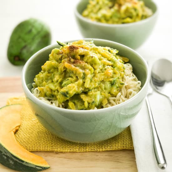 Japanese Noodles with Creamy Pumpkin and Avocado Sauce
