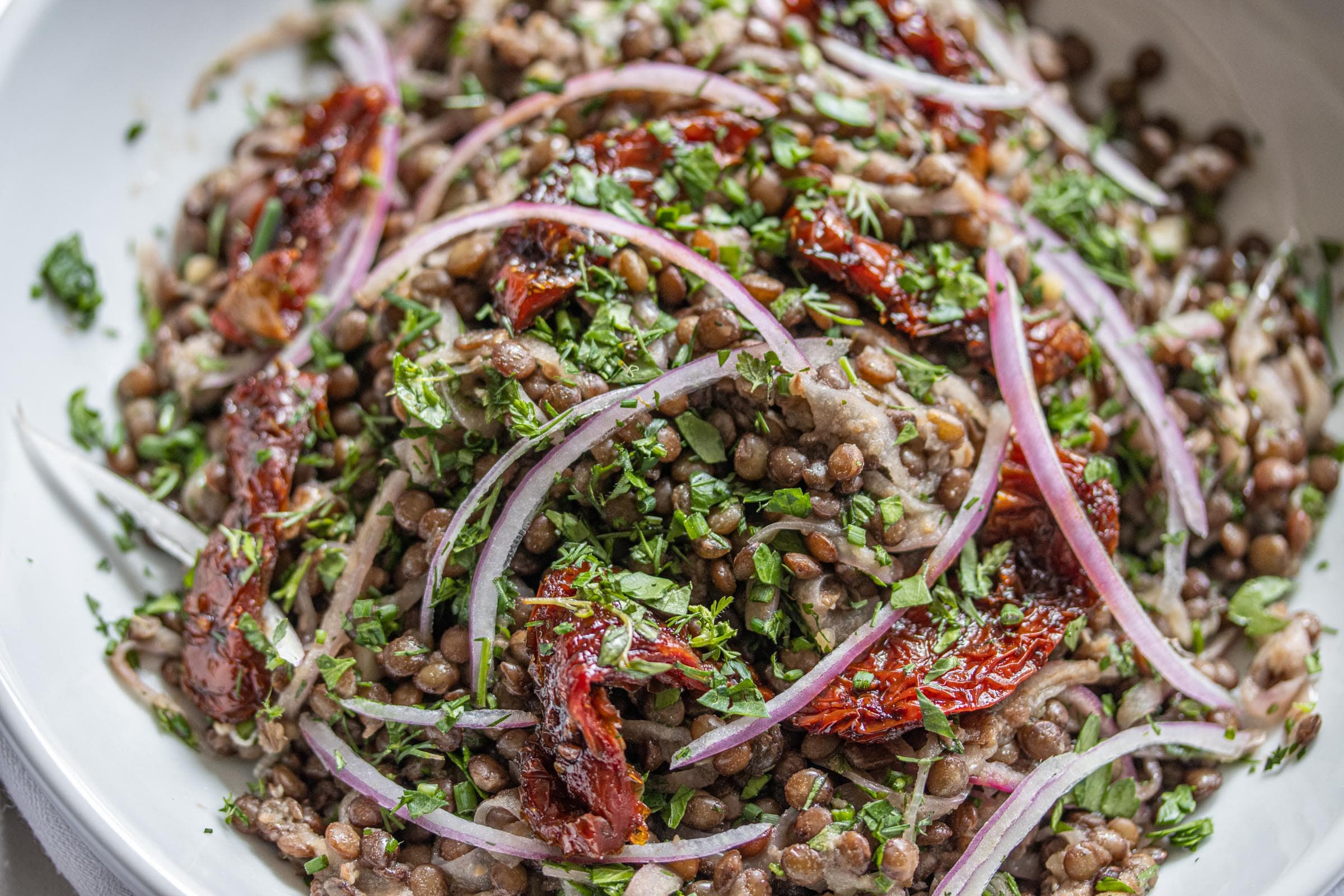 Lentils with Sun-Dried Tomatoes, Onion & Fresh Herbs