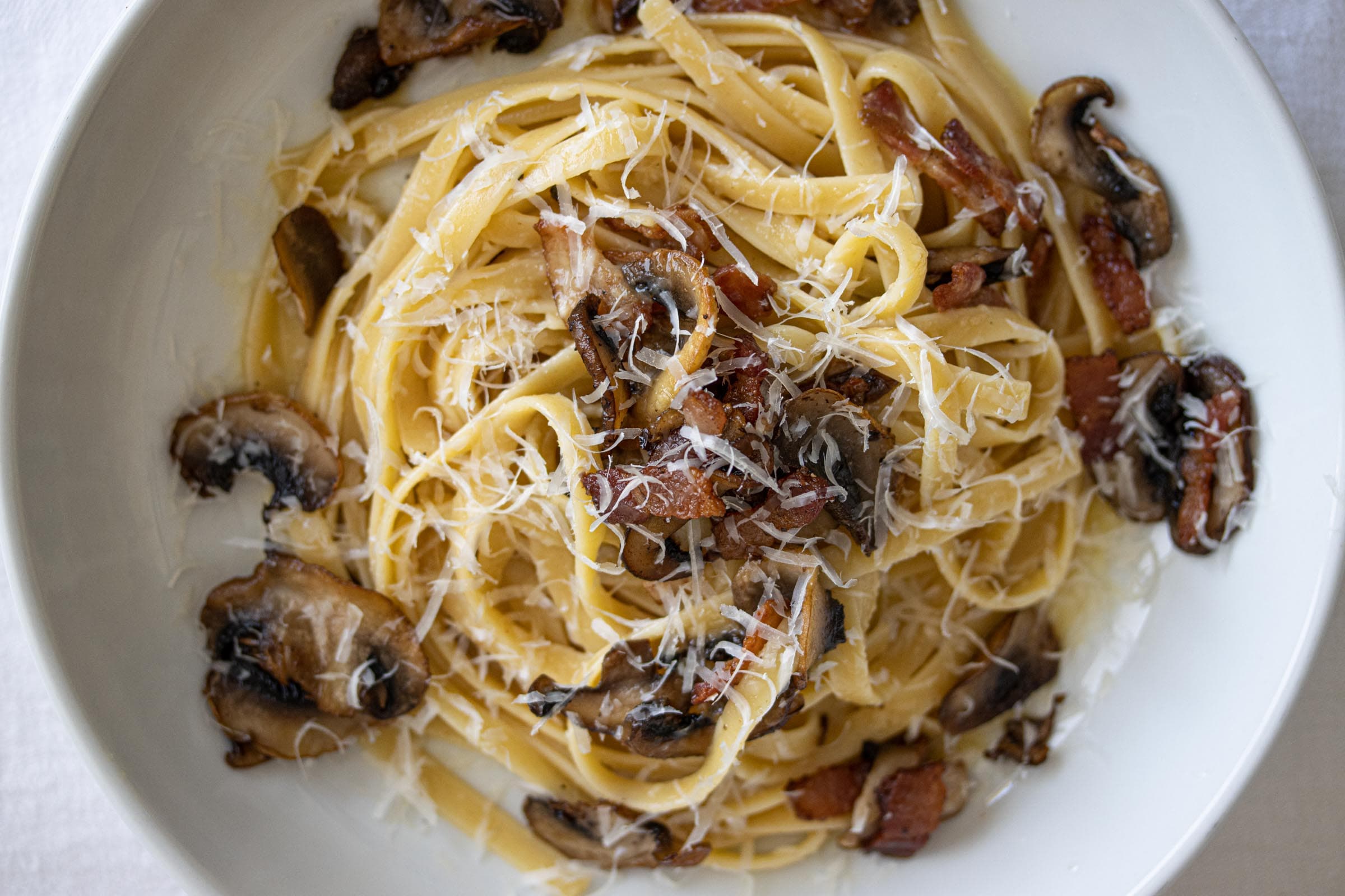 Linguine, Bacon and Mushrooms